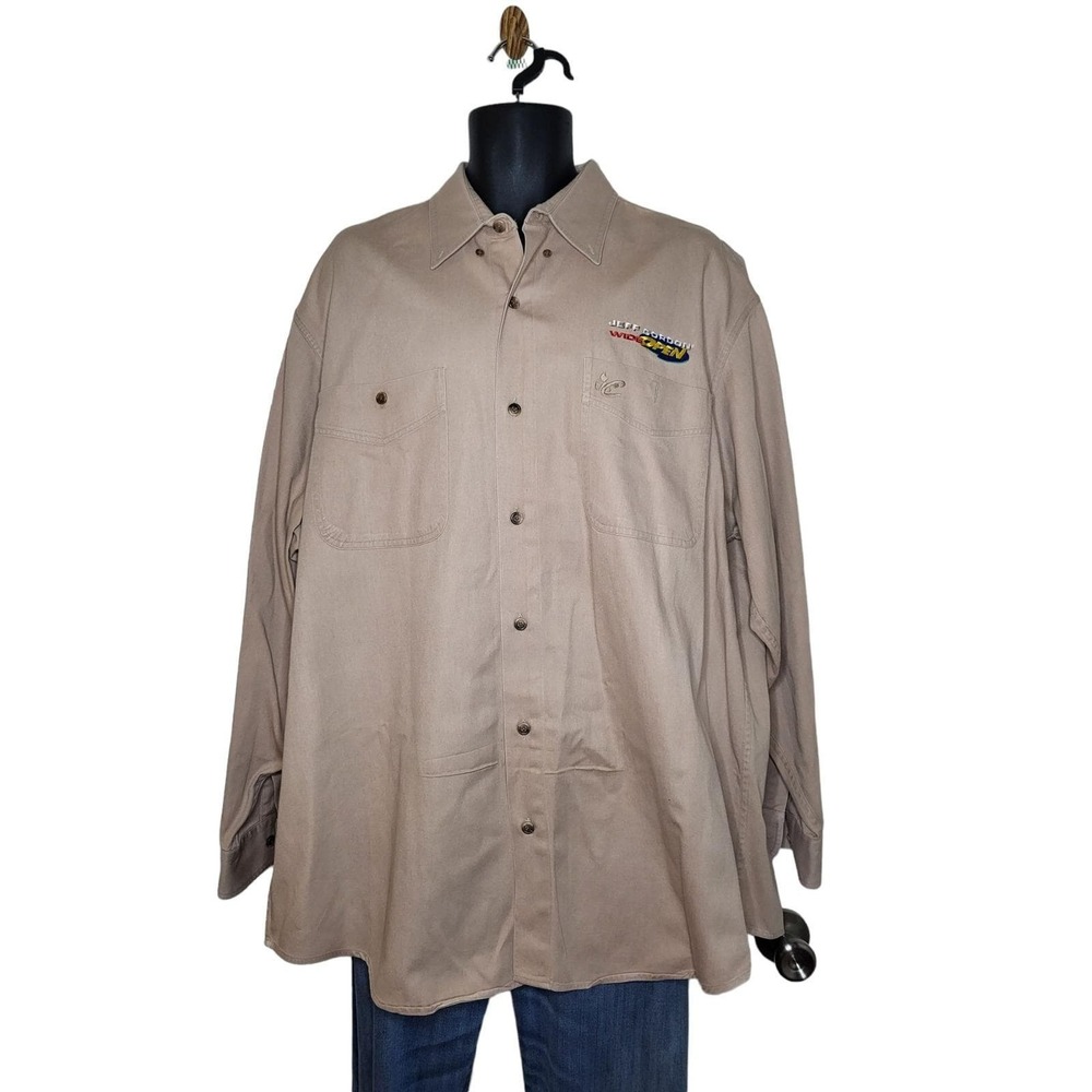 Vintage Nascar Chase Jeff Gordon Embroidered Button Up Shirt Mens Size XL Khaki‎